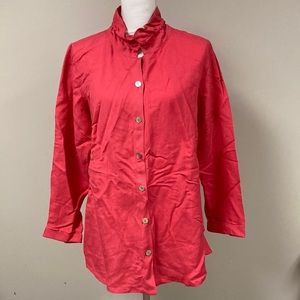 NWT SOFT SURROUNDINGS Ruffle Collar 3/4 Sleeve Button Up Shirt